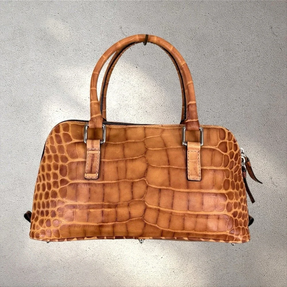 Dooney & Bourke Dillen Crocodile Croco Embossed Barrel Top Handle Satchel Bag